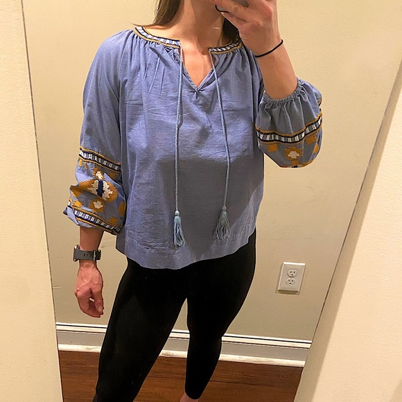 Rebellion Boho Embroidered 3/4 Sleeve Shirt Size M - Picture 5 of 10